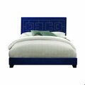 Homeroots HomeRoots 347043 80 x 86 x 50 in. Dark Blue Velvet Upholstered Wood Leg Eastern King Bed 347043